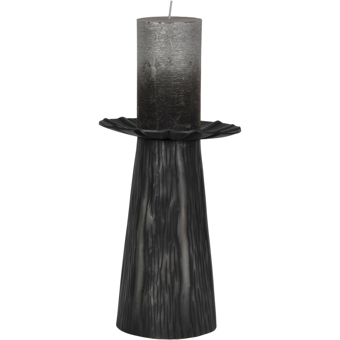 Pelham Matte Black Textured Pillar Candle Holder Small